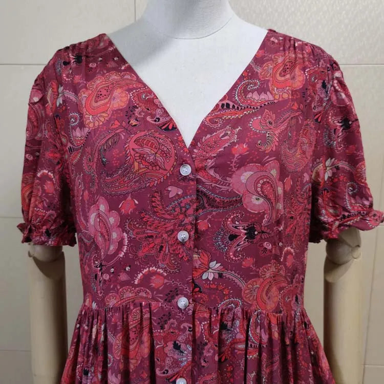 Boho Vintage Floral Chiffon Dress with Three-Quarter Sleeves - Image 33