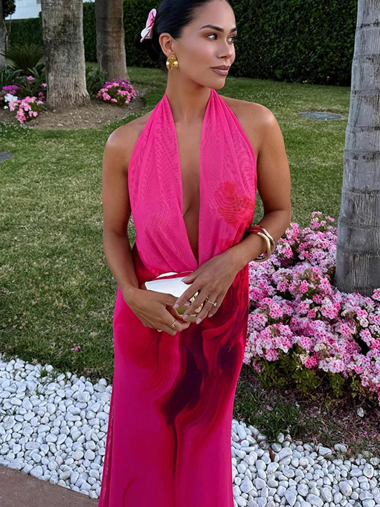 Elegant Backless Halter Summer Party Dress for Women