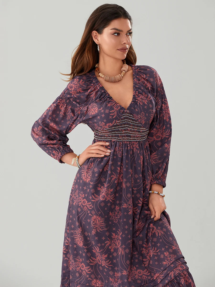 Bohemian Floral Print Flowy Beach Dress for Women - Image 51