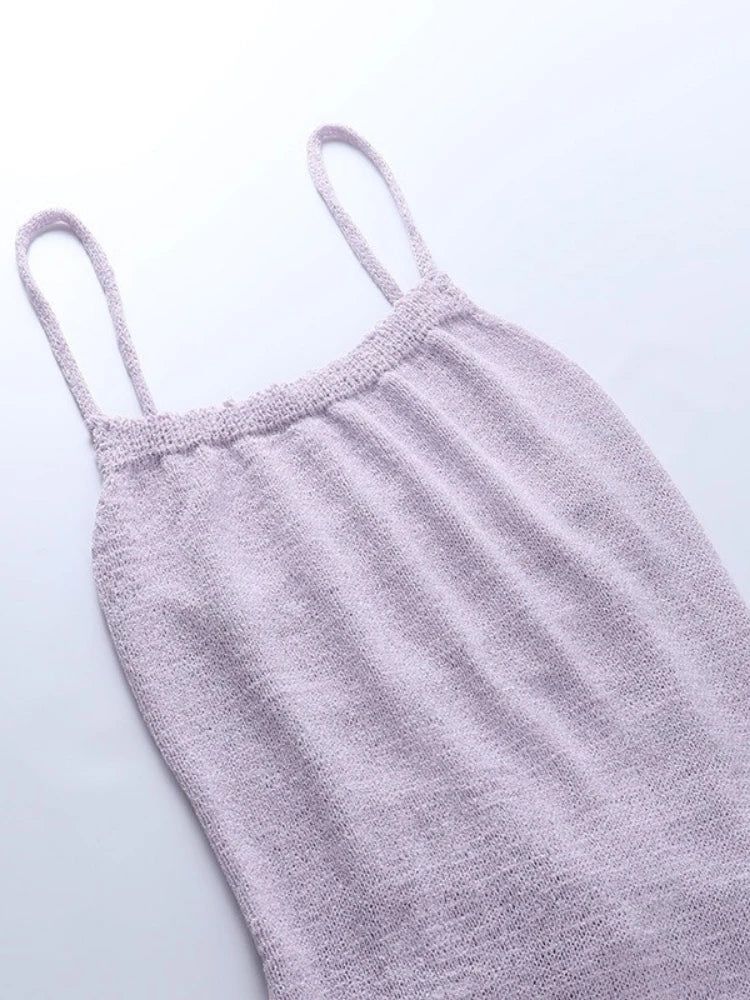 Women’s Sexy Backless Summer Knitted Sling Dress - Image 32