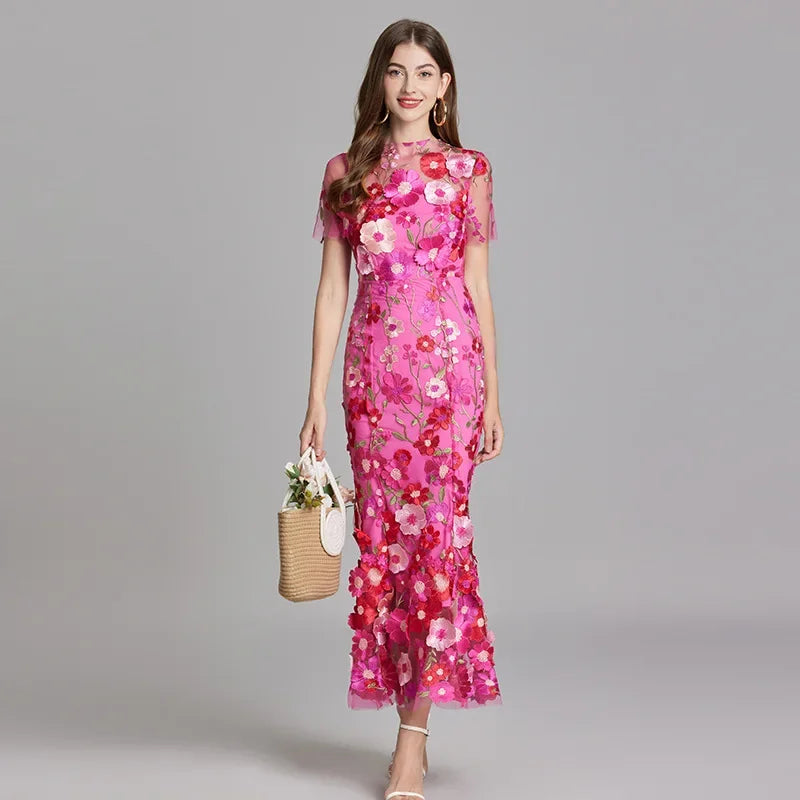 Embroidered 3D Flower Mesh Waist Bag & Dress Collection - Image 16