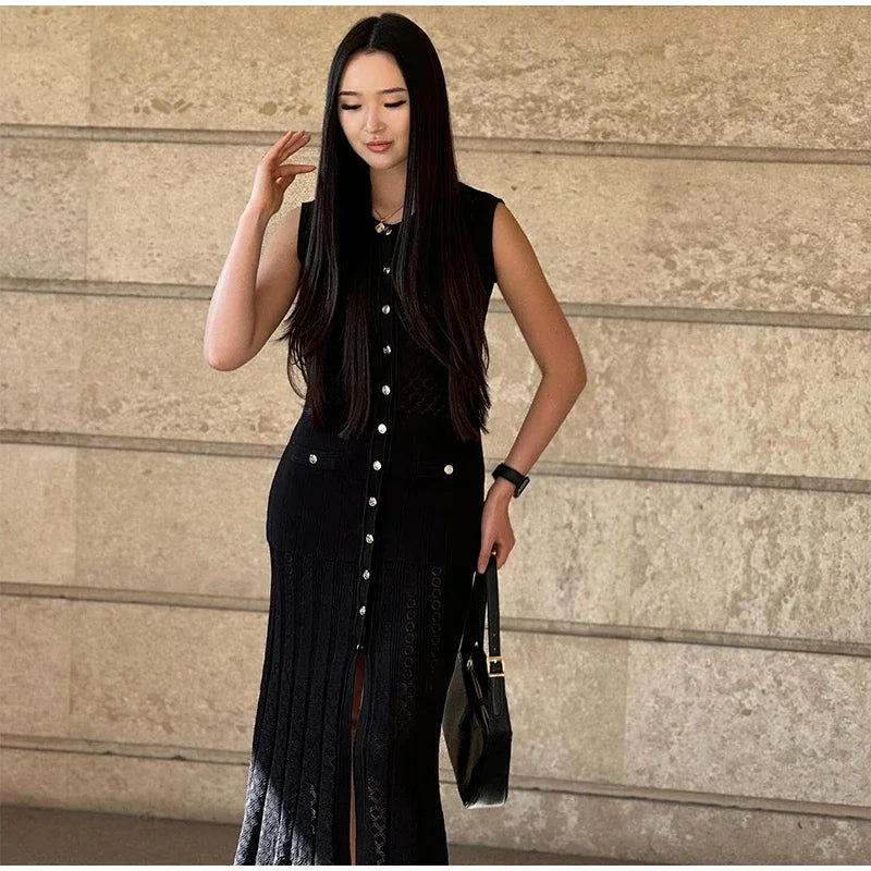 Stylish Sleeveless O-Neck Split Knitted Dress for Women - Image 12