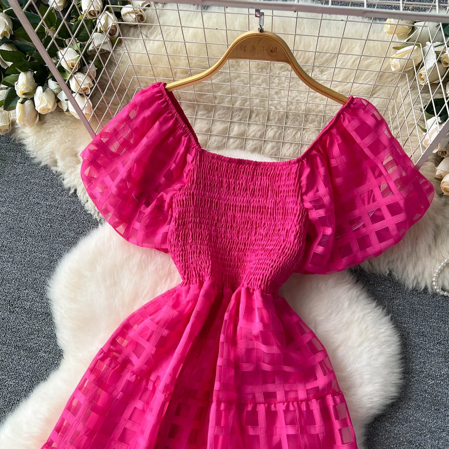 French Vintage Square Collar Puff Sleeve Summer Dress - Image 27