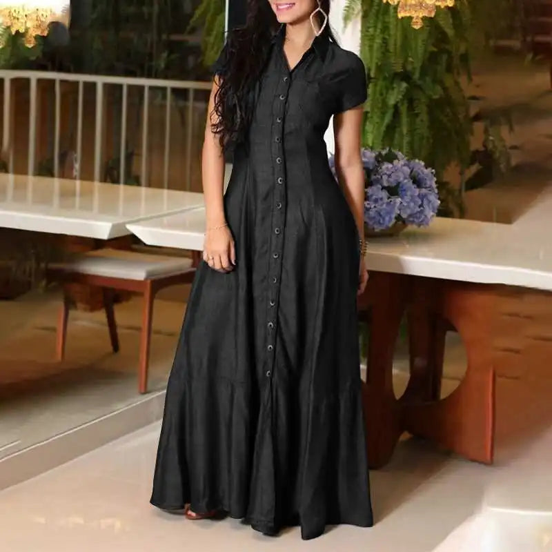 Elegant Summer Cowboy Dress with Button Design for Women - Image 4