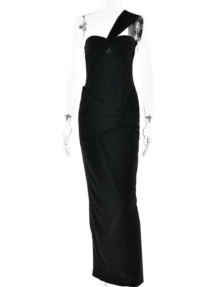 Elegant Sleeveless Single Strap Pleated Maxi Evening Dress - Image 8