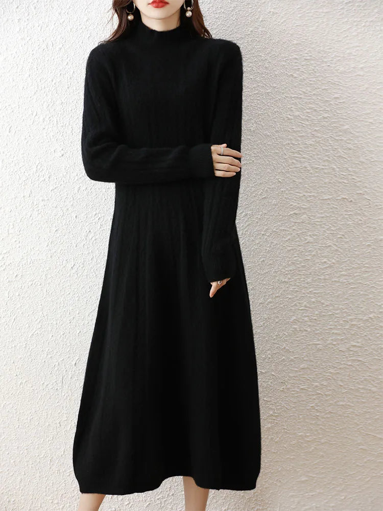 Elegant Cashmere Turtleneck Long Dress for Women - Image 14
