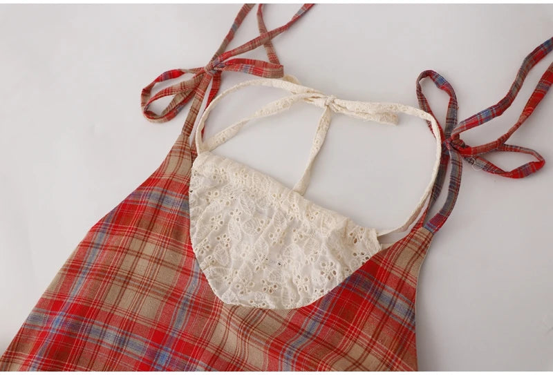Japanese Vintage Beach Slip Dress with Lace Patchwork - Image 9