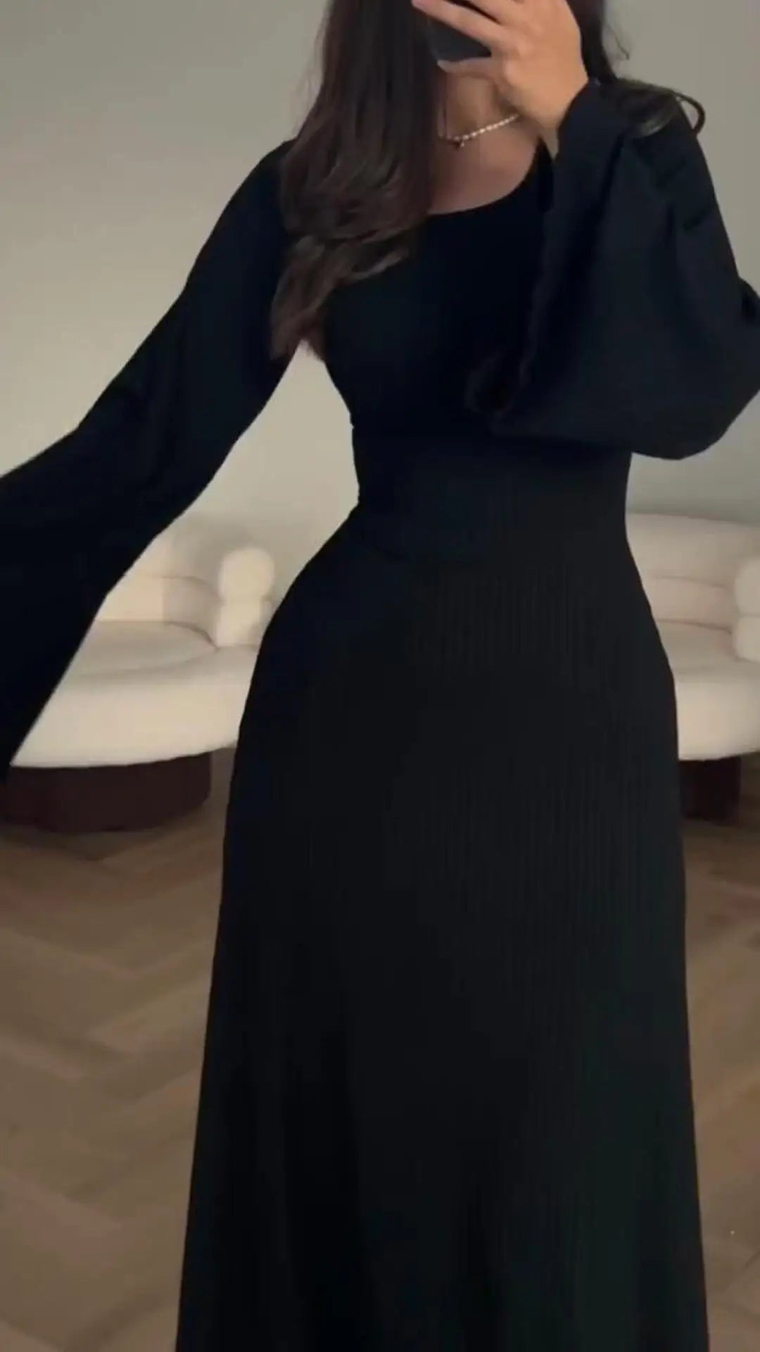 Elegant Vintage U Neck Long Sleeve Maxi Dress for Women - Image 15