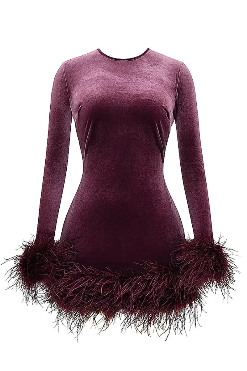 Sleek Mini Bodycon Dress with Feather Accents for Parties - Image 10