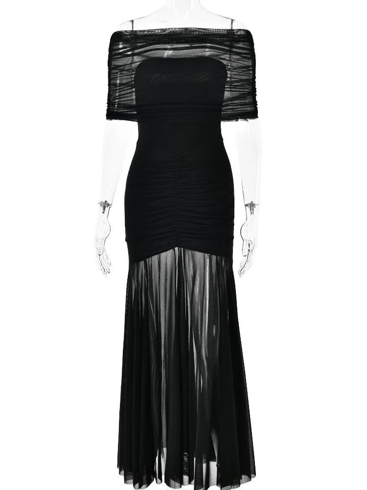 Elegant Off-Shoulder Ruched Maxi Dress for Summer Events - Image 8