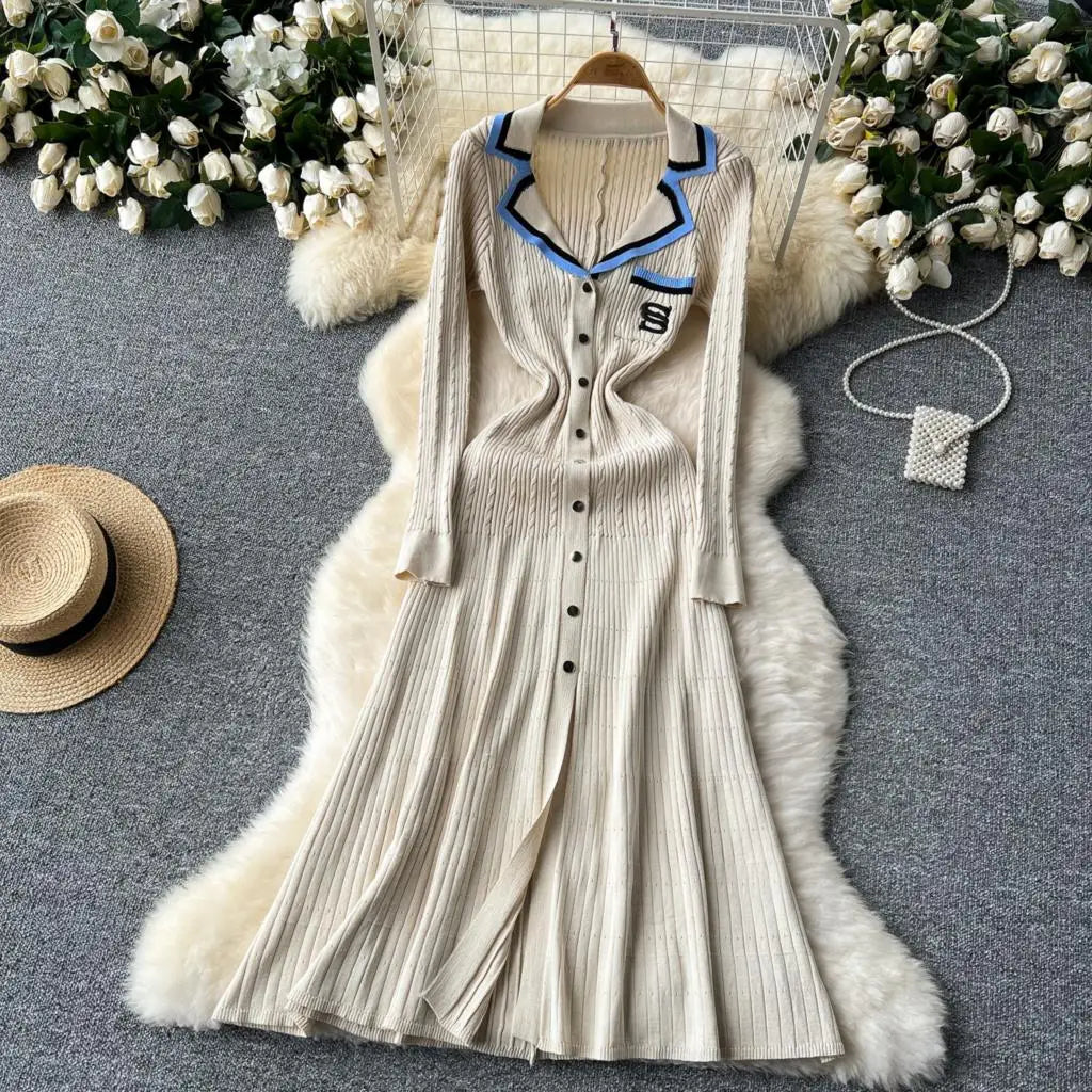 Elegant French Retro Knitted Slim Dress for Women - Image 35