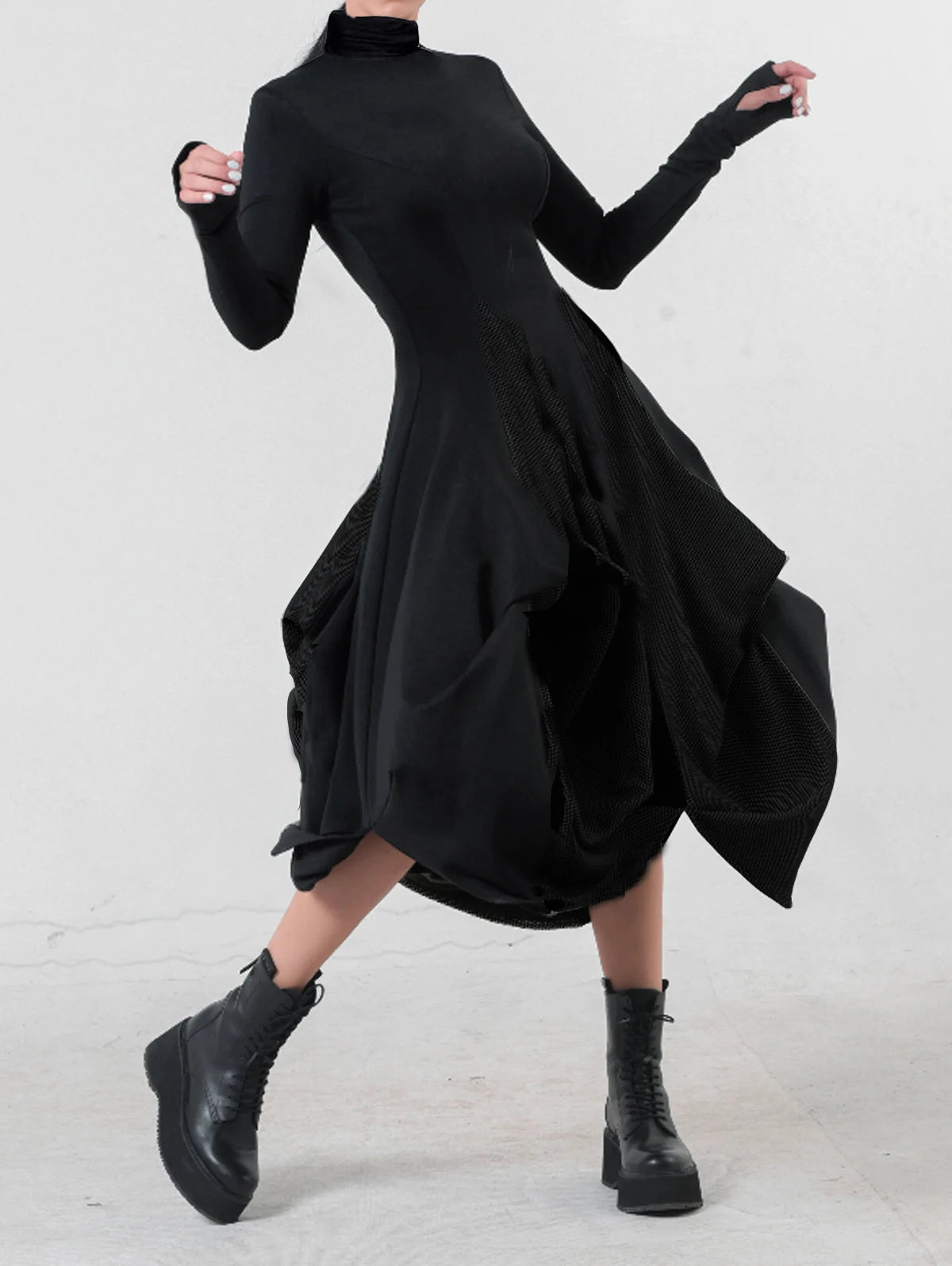 Women's Autumn Cowl Neck Long Sleeve Casual Dress