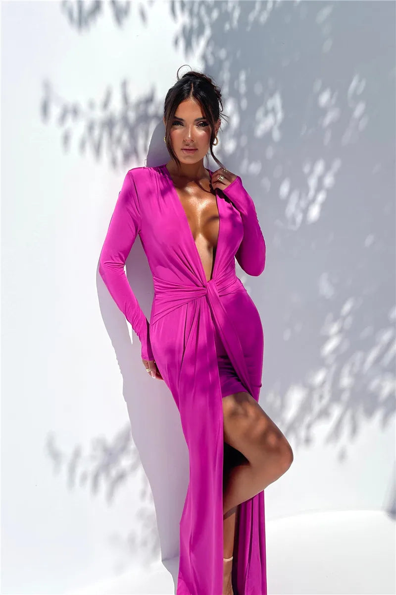 Elegant Deep V Neck Long Sleeve Maxi Dress for Women - Image 16