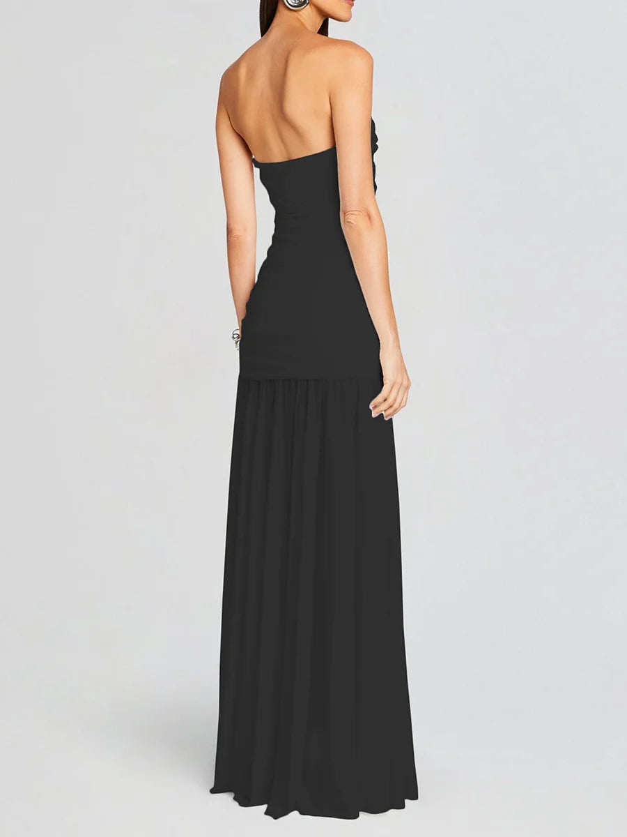 Tropical Print Tube Top Maxi Dress with High Slit - Image 12
