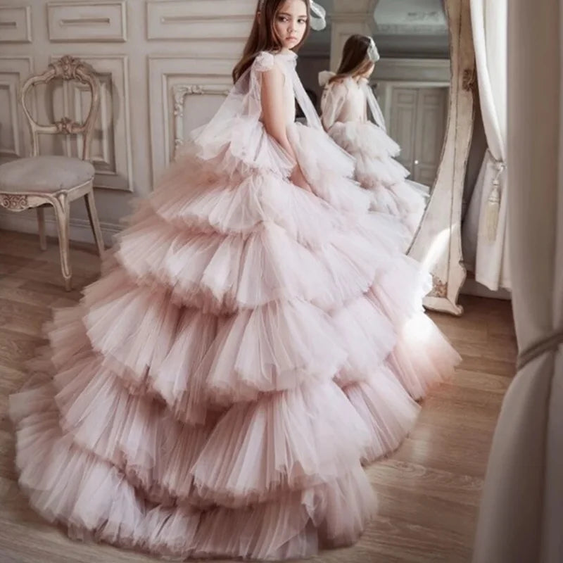Customized Pink and Black Tulle Flower Girl Dresses - Image 3