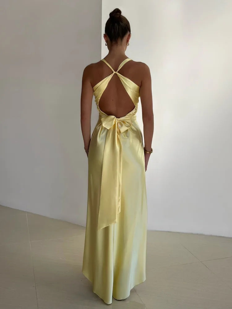 Elegant Satin Bodycon Dress with Deep V Backless Design - Image 6