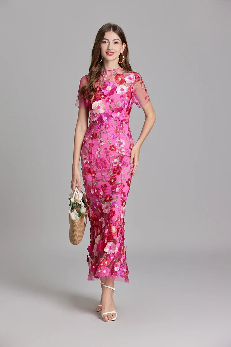 Embroidered 3D Flower Mesh Waist Bag & Dress Collection - Image 28