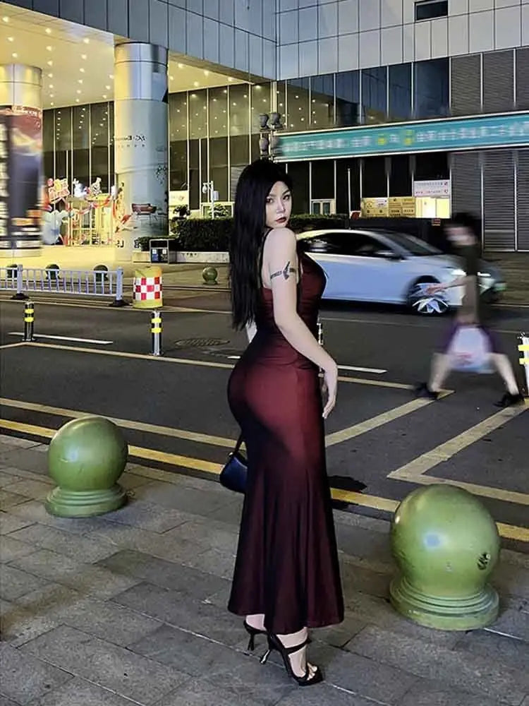 Elegant Red Mesh Bodycon Maxi Dress for Nights Out - Image 10