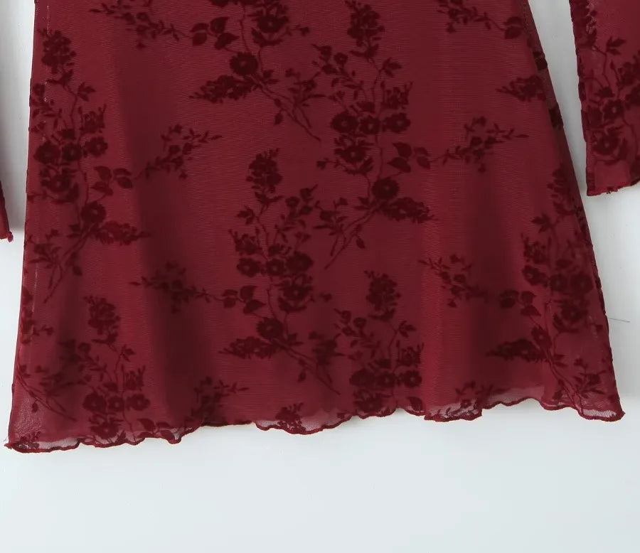 Floral Lace Mini Dress with Full Sleeves for Women - Image 16