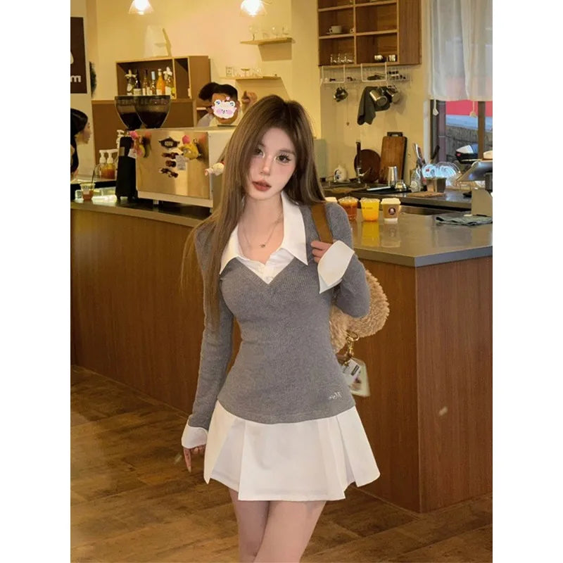Trendy Vintage Mini Knit Dress with Long Sleeves - Image 8