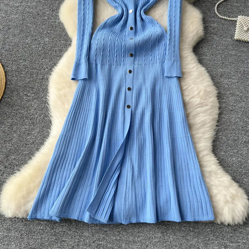Elegant French Retro Knitted Slim Dress for Women - Image 21