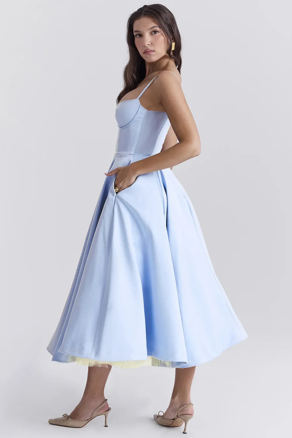 Elegant Summer Midi Swing Dress with Mesh Design - Image 21