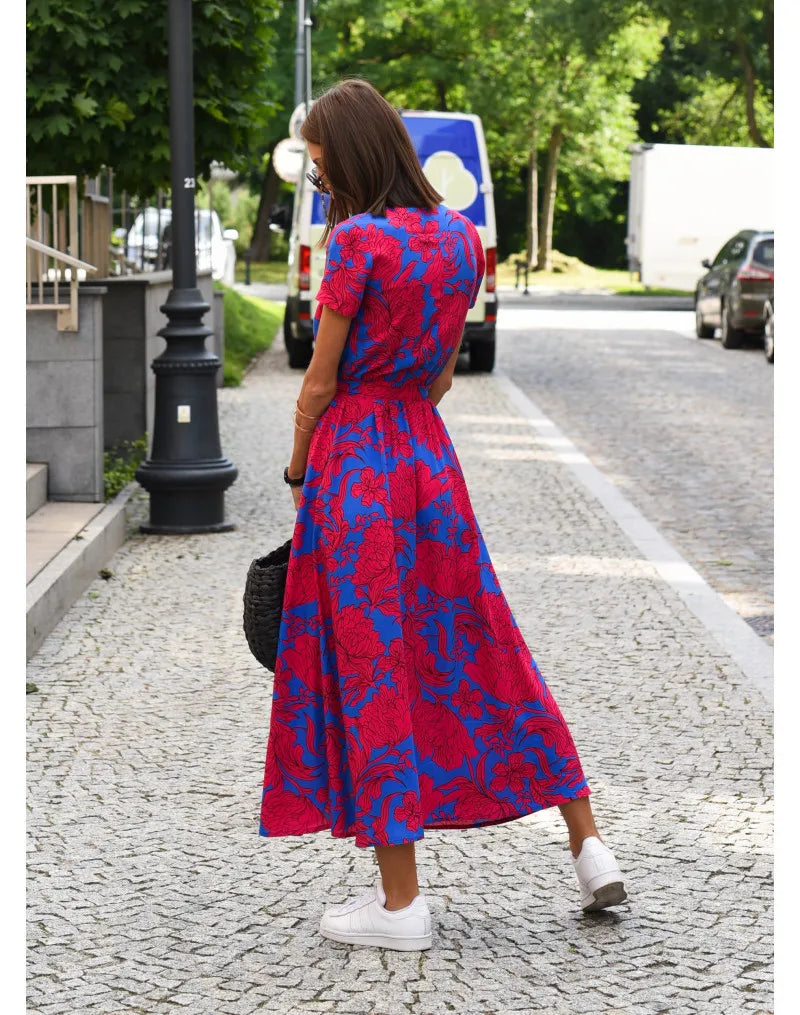 Floral Print V Neck Lace-Up Summer Dress for Women - Image 11