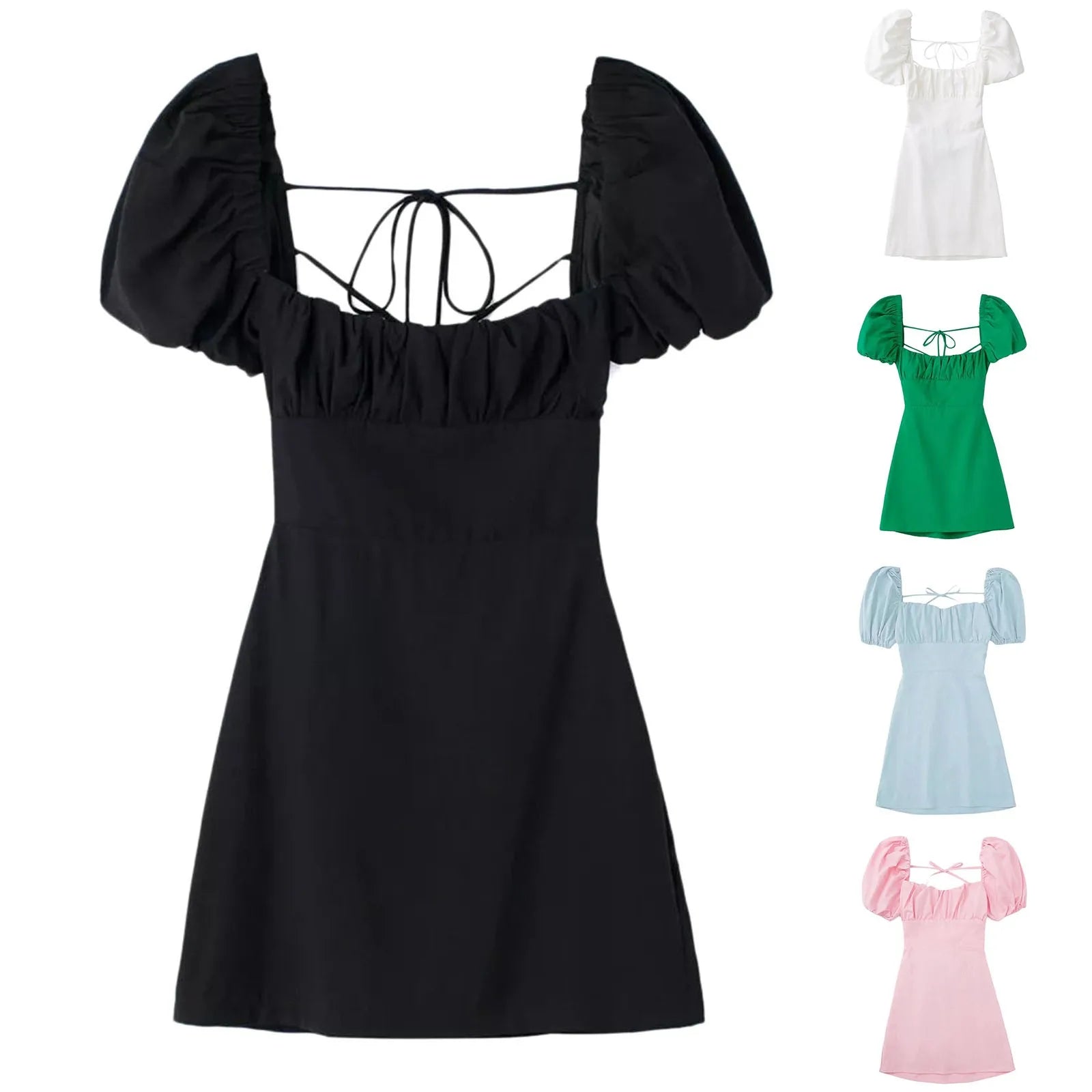 Chic Solid Linen Mini Dress with Square Collar - Image 9