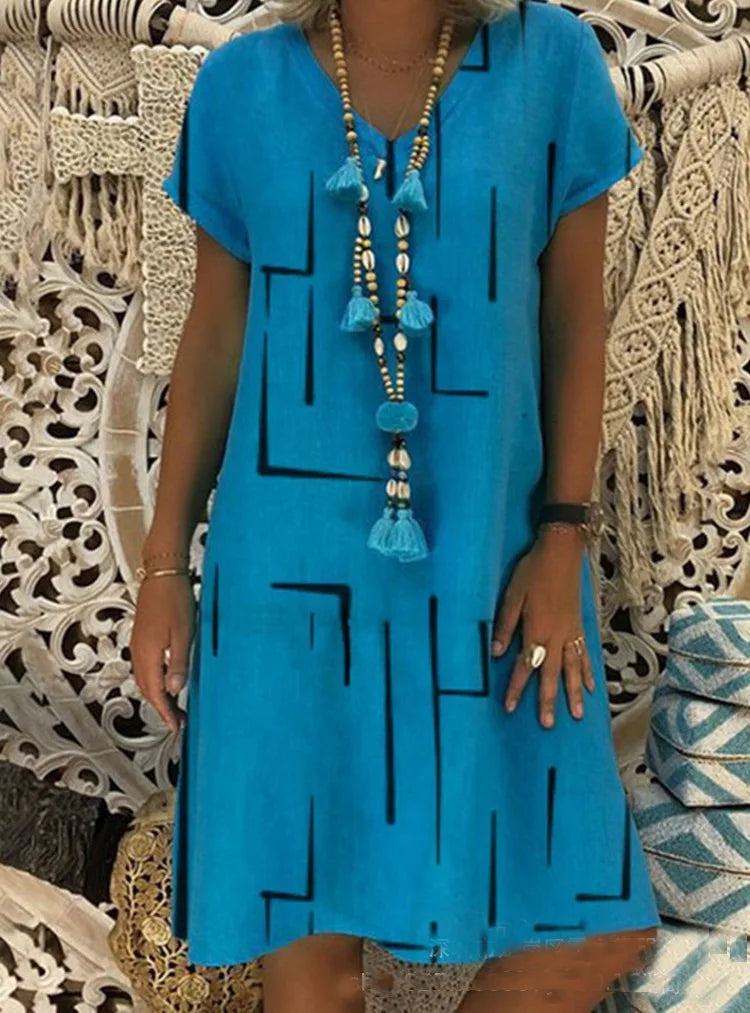 Elegant Oversized V-Neck Short Sleeve Summer Dress - Image 13