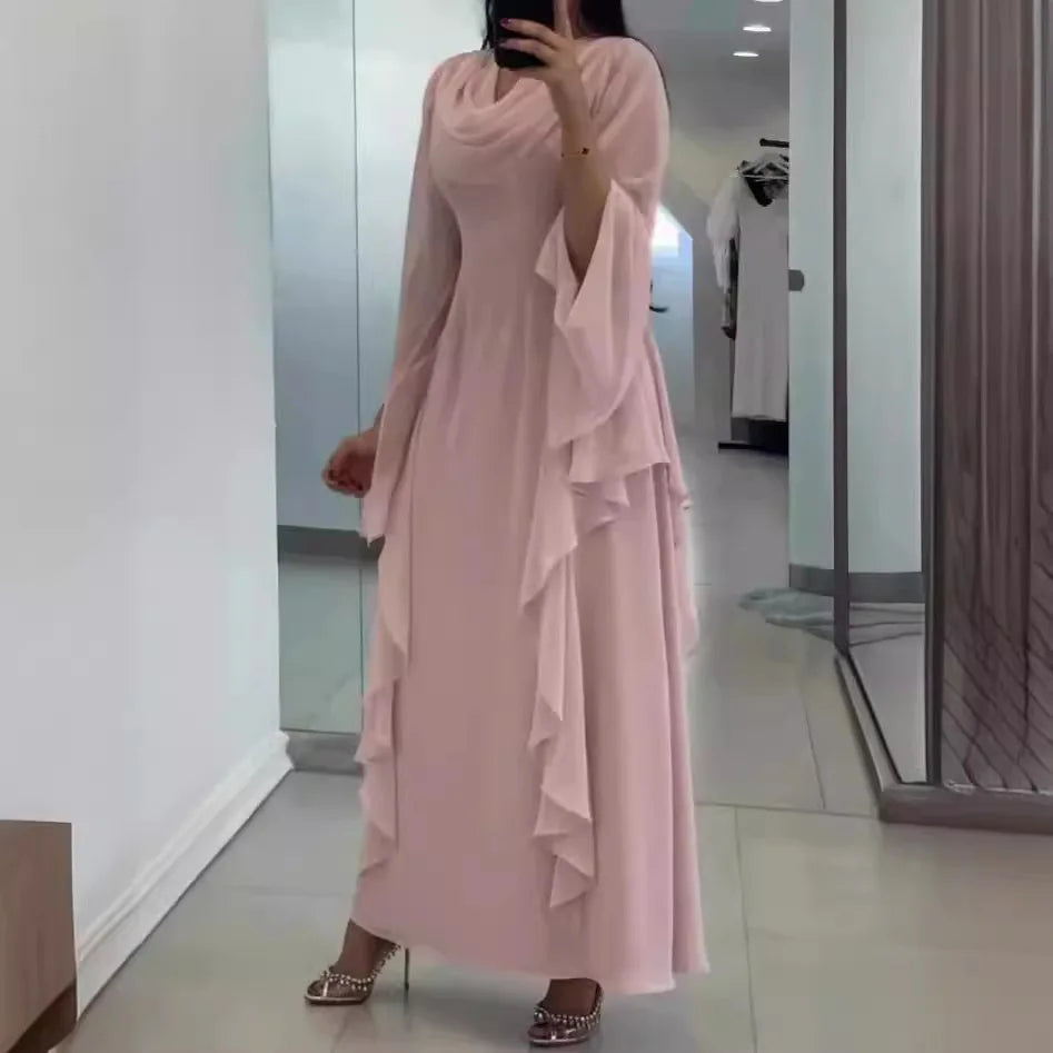Ankle-Length Puff Sleeve Solid Casual Summer Dress - Image 4