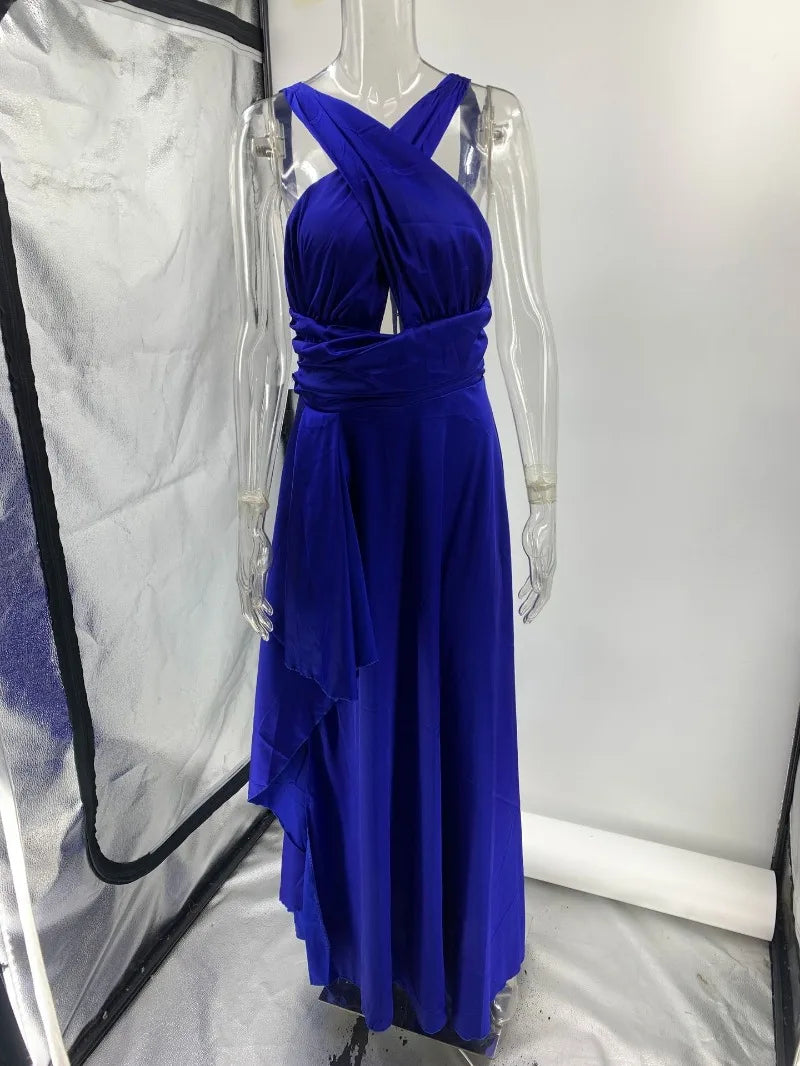 Elegant Sleeveless High Waist Ruffle Slit Evening Dress - Image 21
