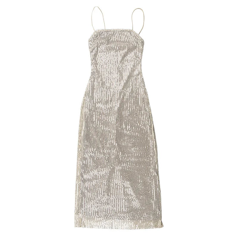 Sparkling Sleeveless Maxi Dress with Elegant Split for Parties - Image 50