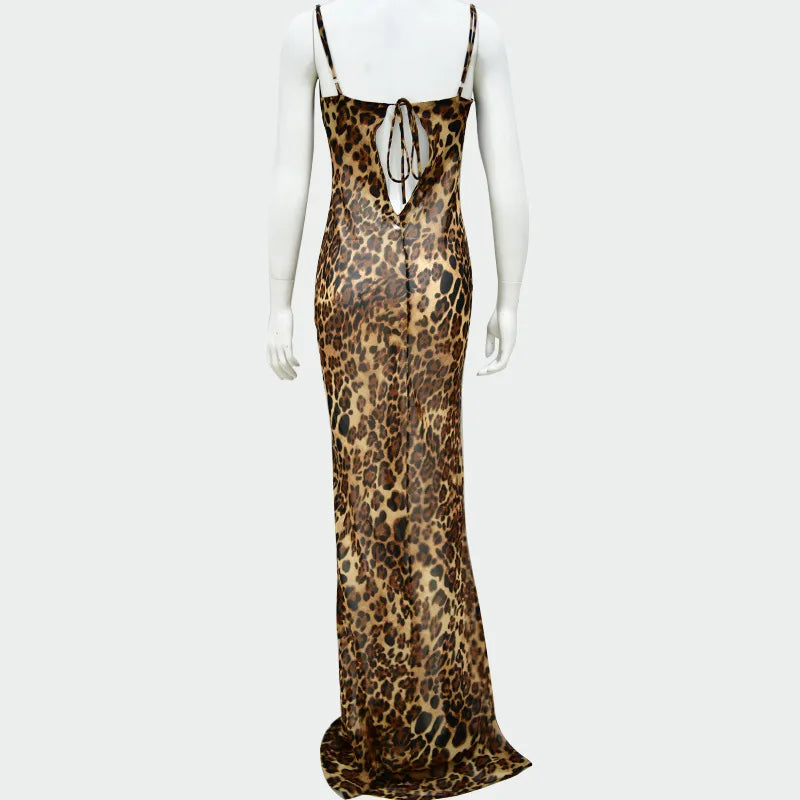 Elegant Sheer Leopard Maxi Dress for Summer Beach Days - Image 20