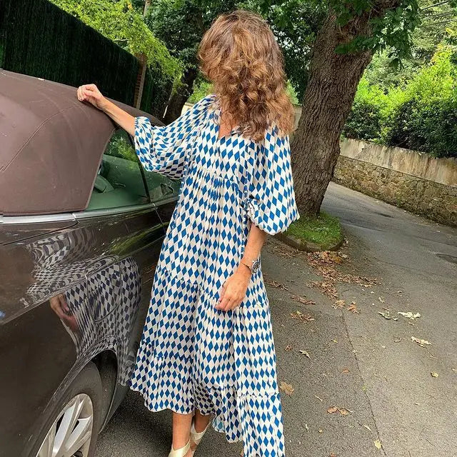 Boho Floral Maxi Dress with Puff Sleeves for Women - Image 27