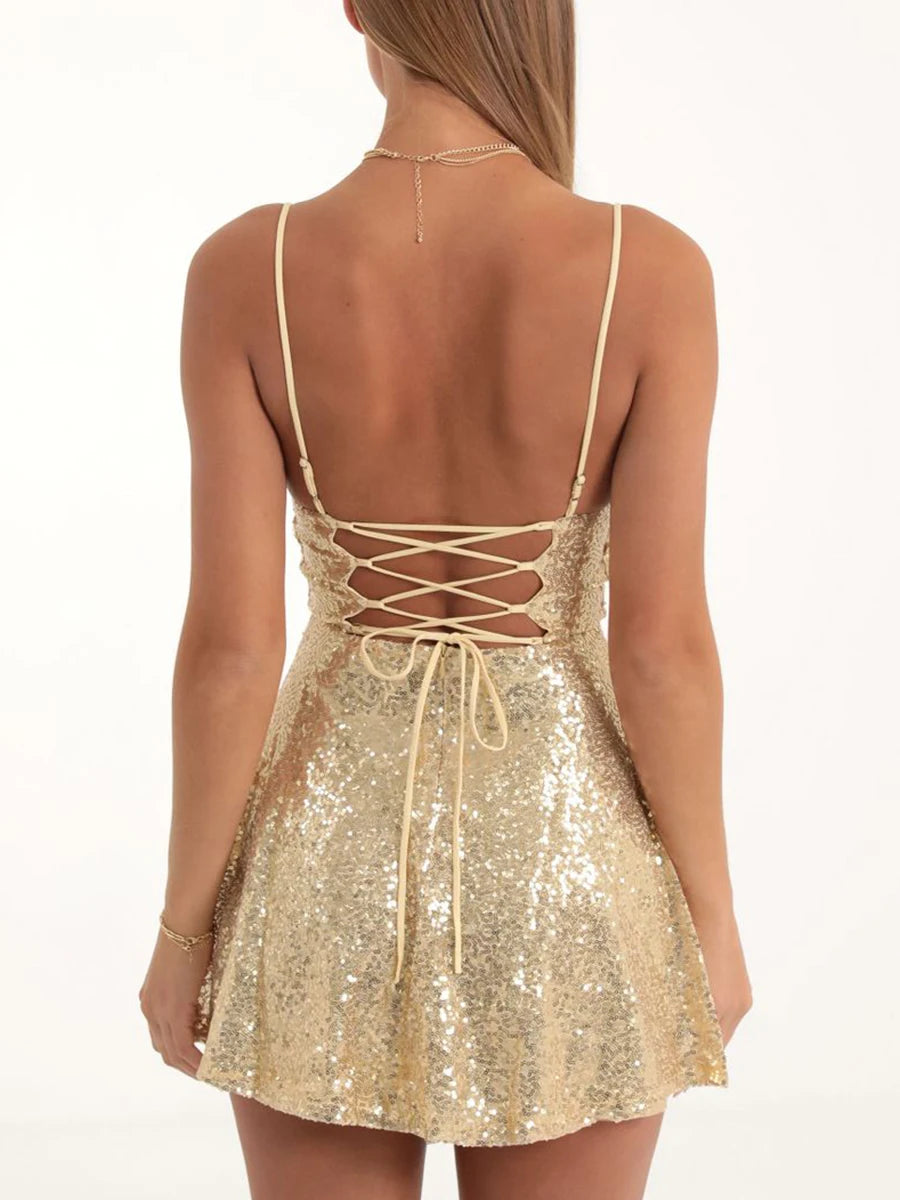 Elegant Backless Sequins Mini Dress for Summer Parties - Image 6