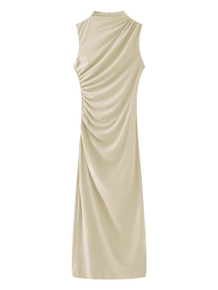 Elegant Off-Shoulder Pleated Maxi Dress for Women - Image 45