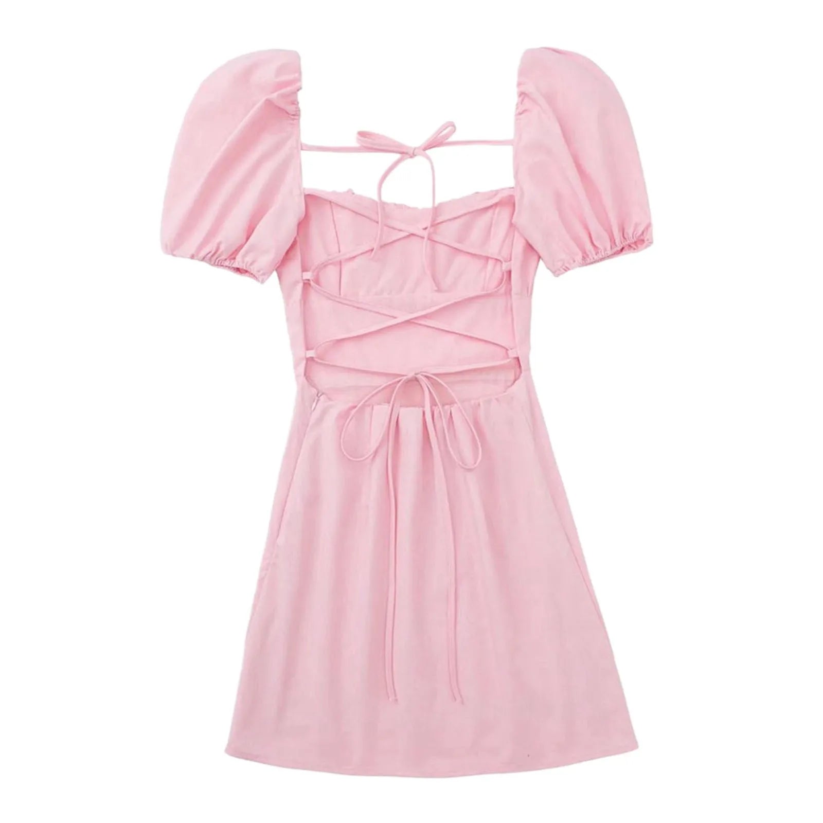 Chic Solid Linen Mini Dress with Square Collar - Image 17