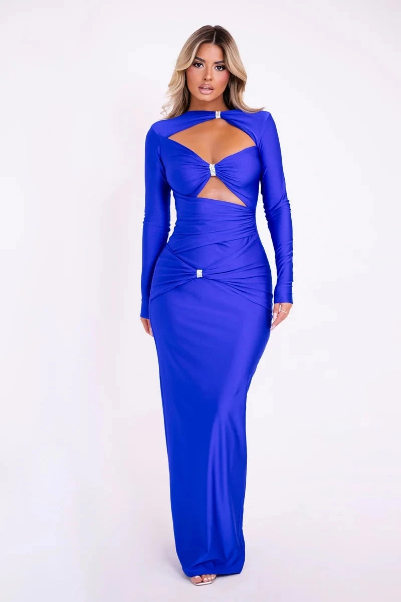 Elegant Hollow Out Long Sleeve Pleated Evening Dress - Image 51