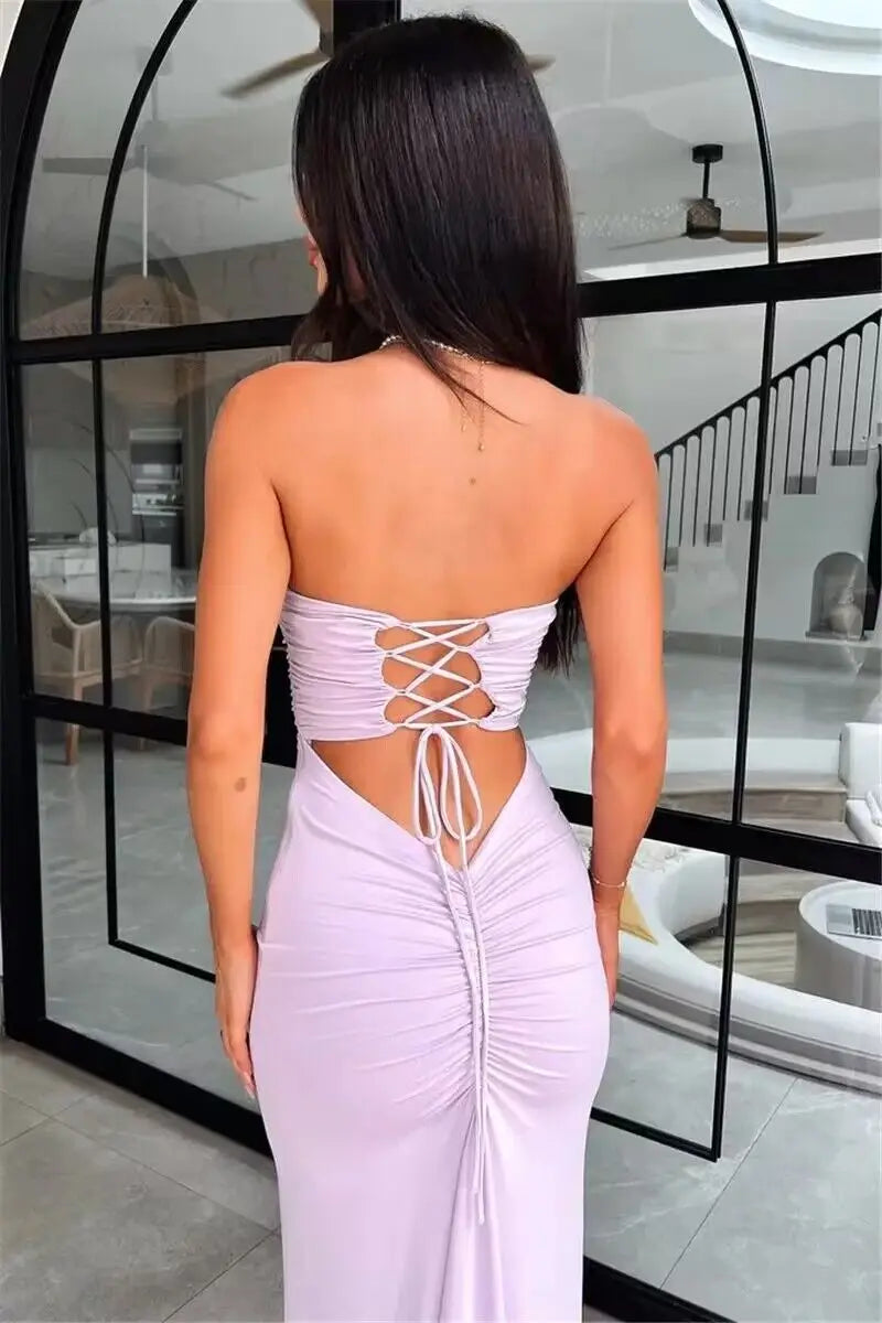 Strapless Lace-Up Maxi Dress for Women - Summer Party Outfit - Image 42