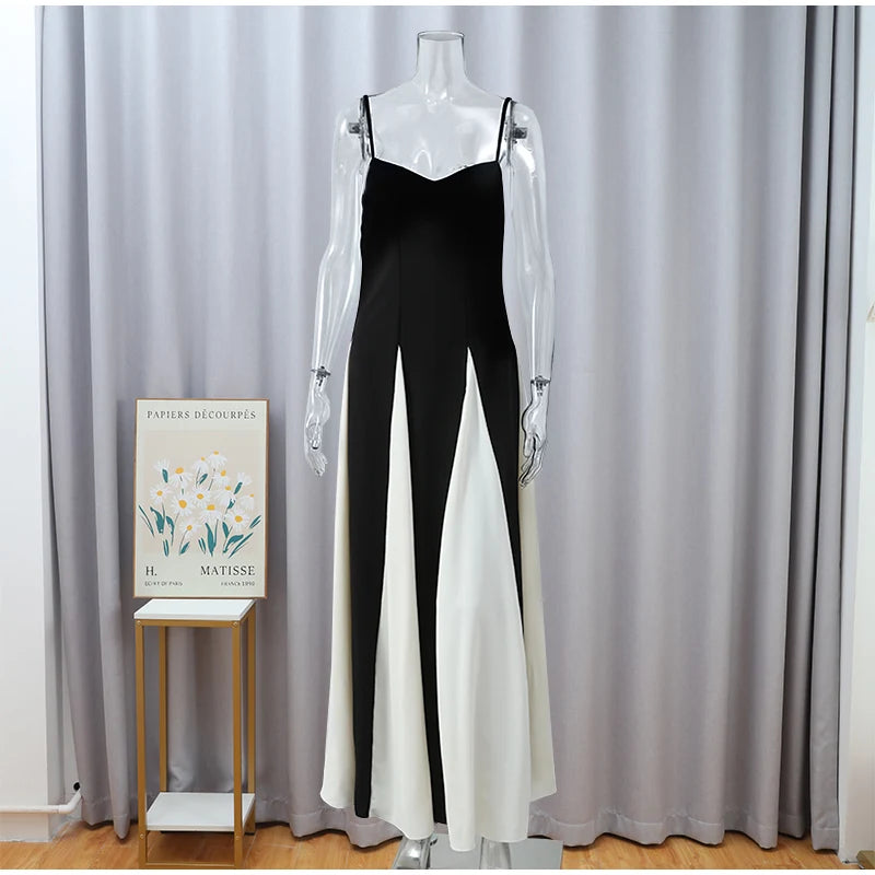Elegant Black and White Patchwork Maxi Dress for Women - Image 14