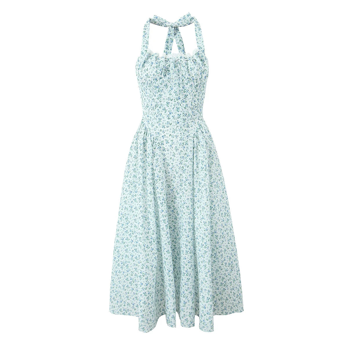 Floral Lace Trim Backless Halter Midi Dress for Women - Image 18