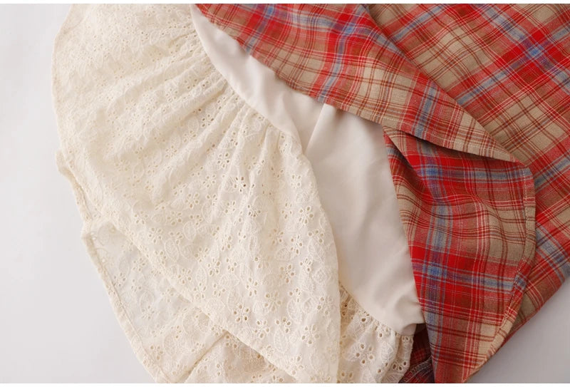 Retro Backless Plaid Lace Suspender Dress for Women - Image 12