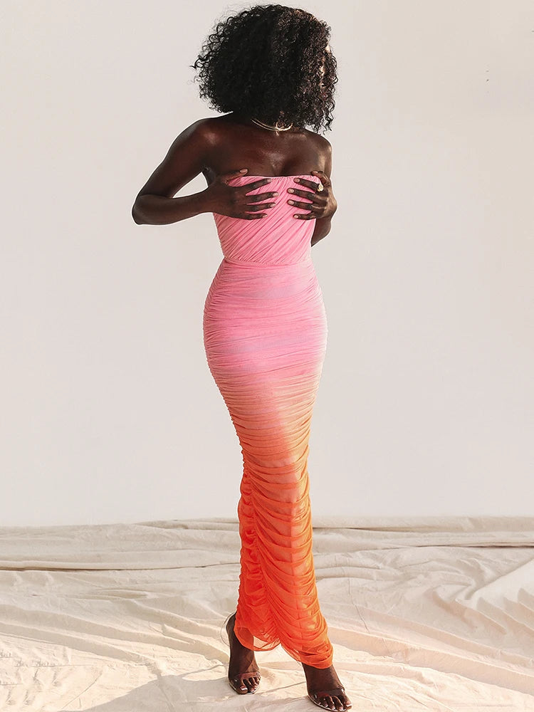 Elegant Strapless Off-Shoulder Maxi Dress with Back Split - Image 5