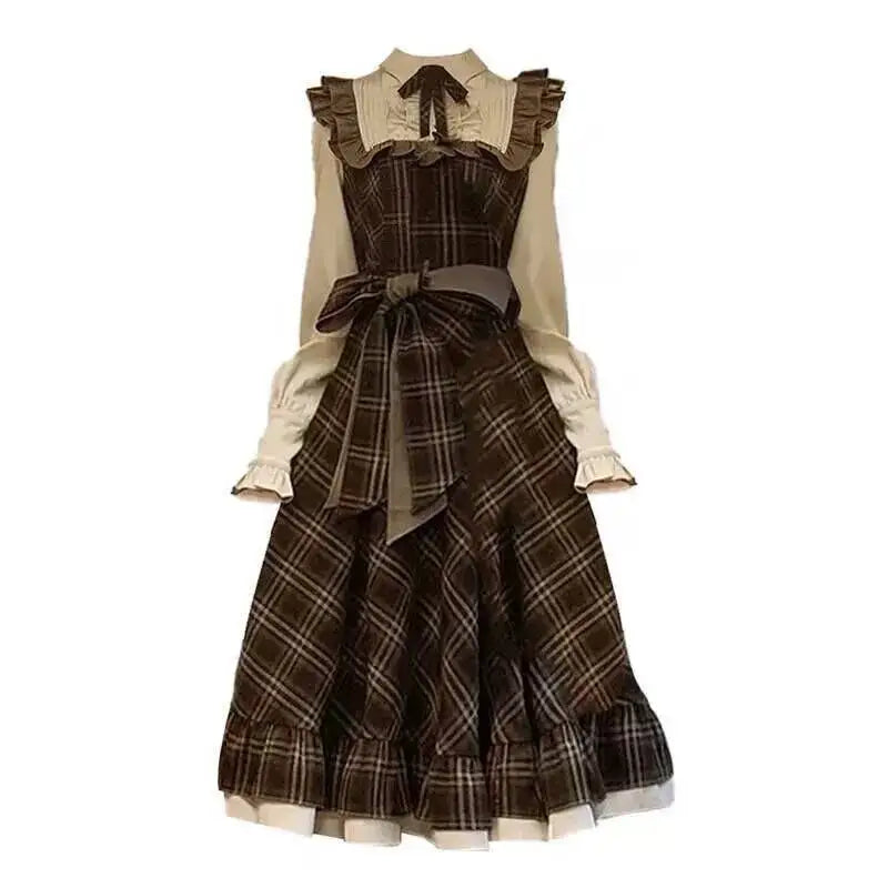 Women’s Vintage Plaid Two-Piece Dress - Slim Fit Winter Fashion - Image 14