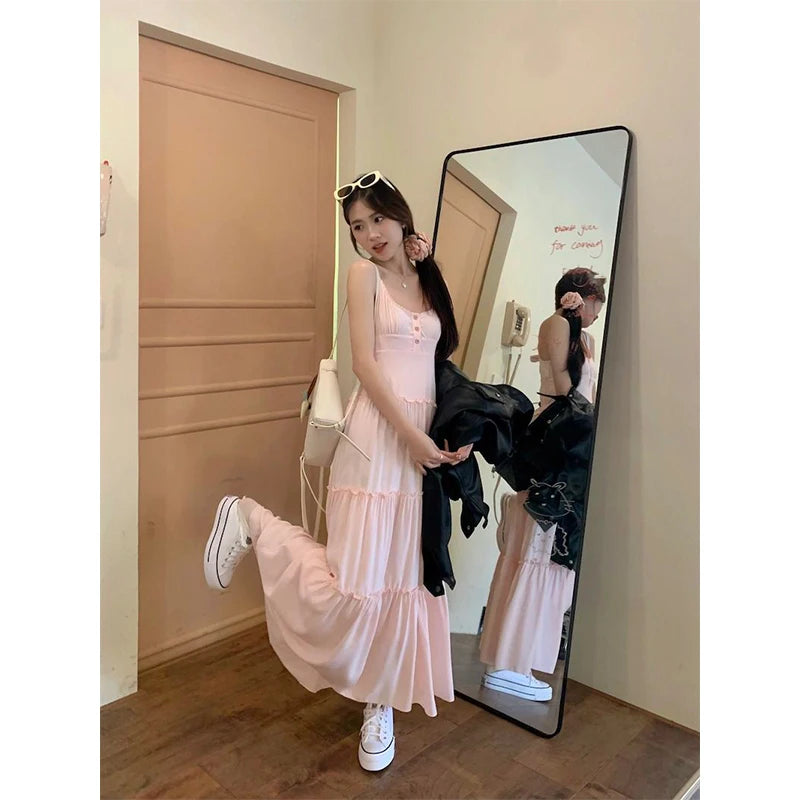 Summer Sweet Pink Maxi Dress with Ruffles for Women - Image 4