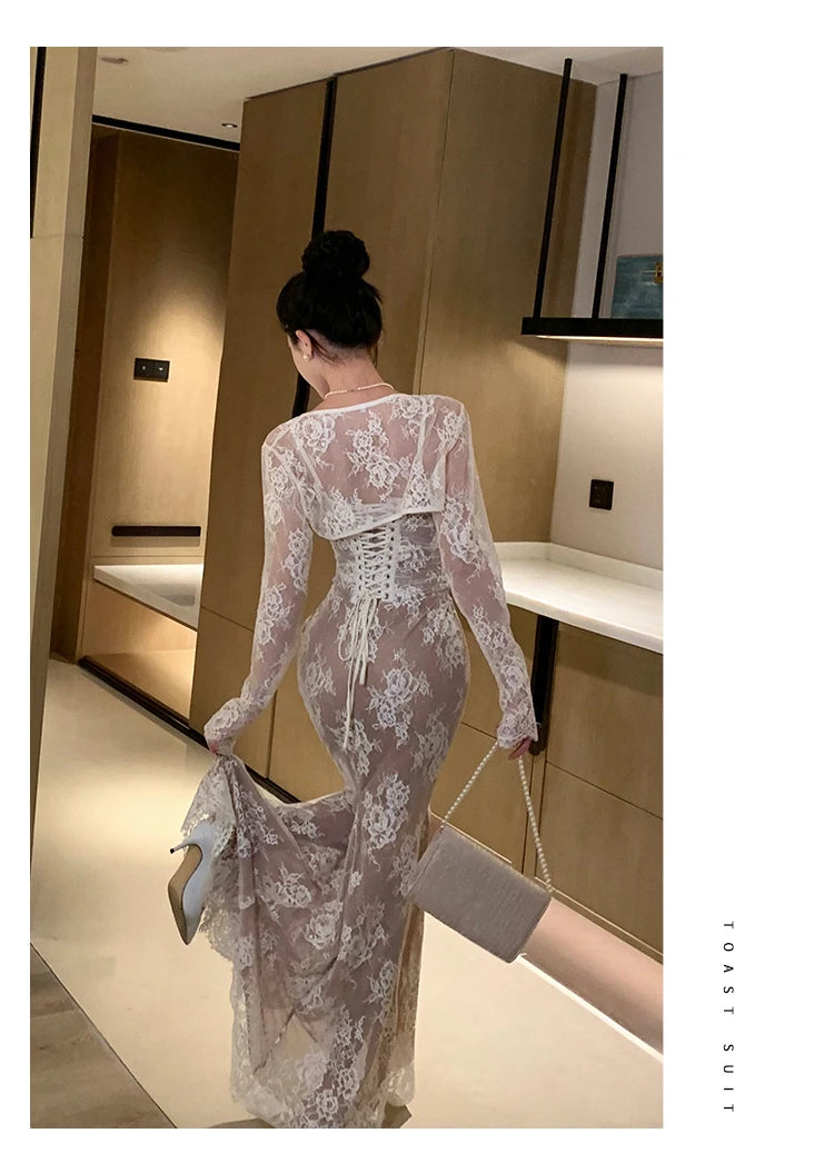 Elegant White Lace Mermaid Dress for Weddings & Events - Image 12