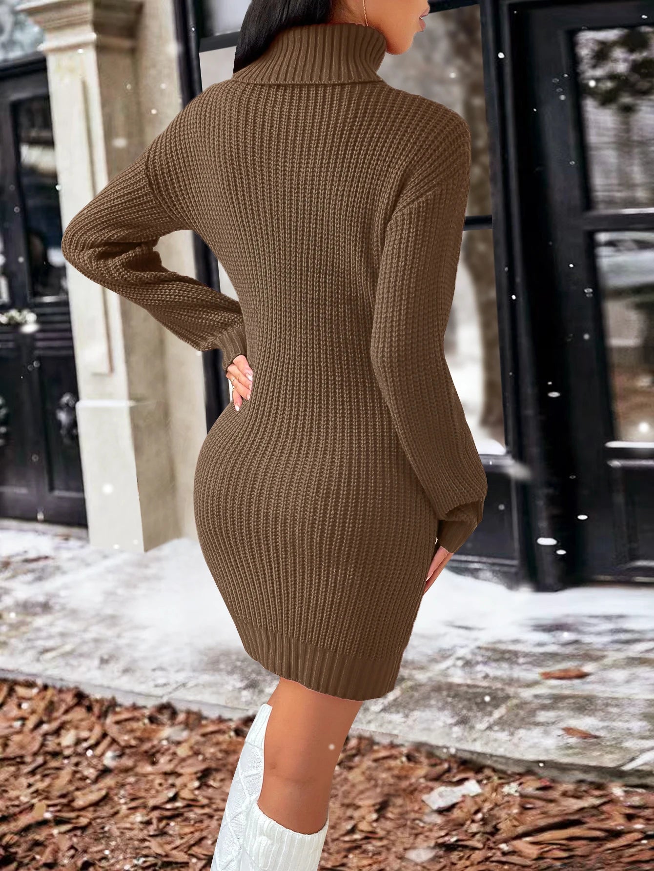 Chic Casual High Collar Knitted Wool Dress for Autumn Winter - Image 16