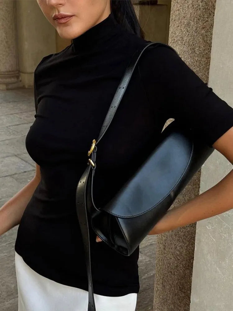 Elegant Contrast Turtleneck Mini Dress for Women - Image 5