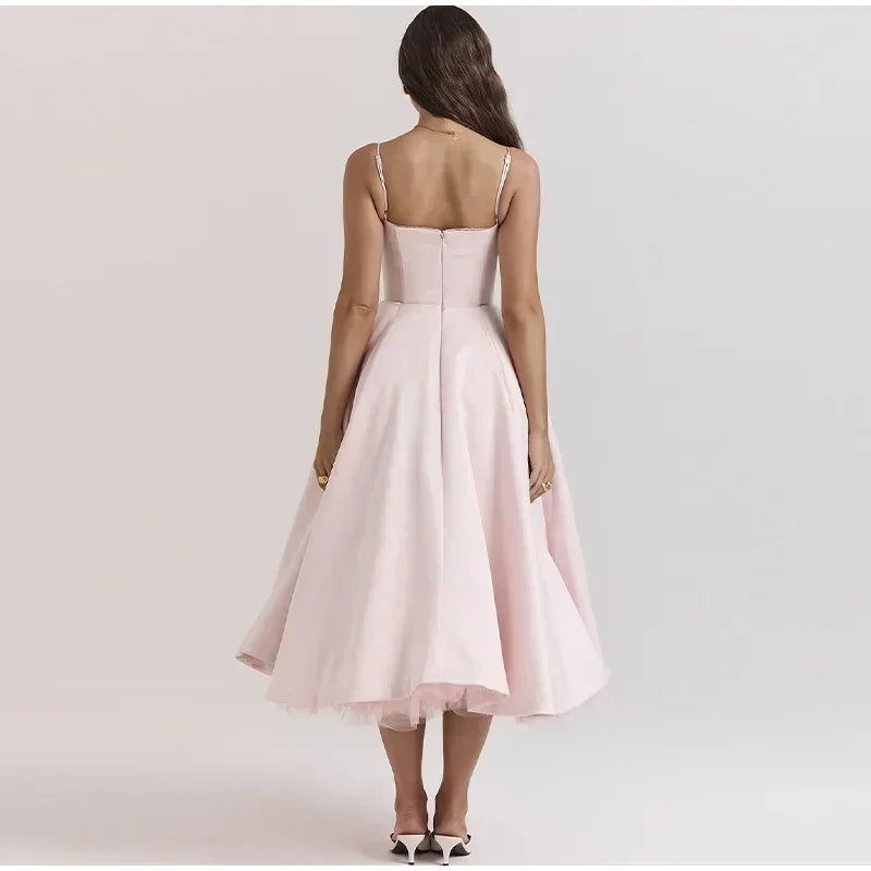 Elegant Double Layer Mesh Midi Dress for Women - Image 18