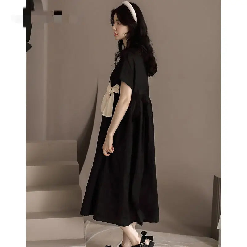 Loose-Fit Bow Detail Midi Dress for Summer - Image 11